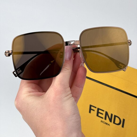 Fendi BAGUETTE  FE40123U 45G Women BRAND NEW Sunglasses Square Metal Pink Brown - Picture 1 of 11